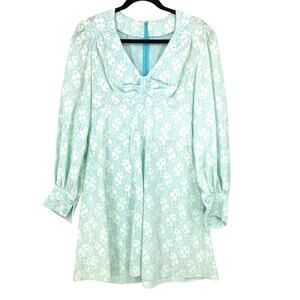 Vintage 60s Mod Mini Dress Long Sleeve Womens Apx Sz M/L Blue White Lace